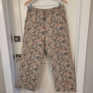 Tapestry Wide Leg Women's Pants Flat Front Welt Pocket Trousers Boho Cottage L